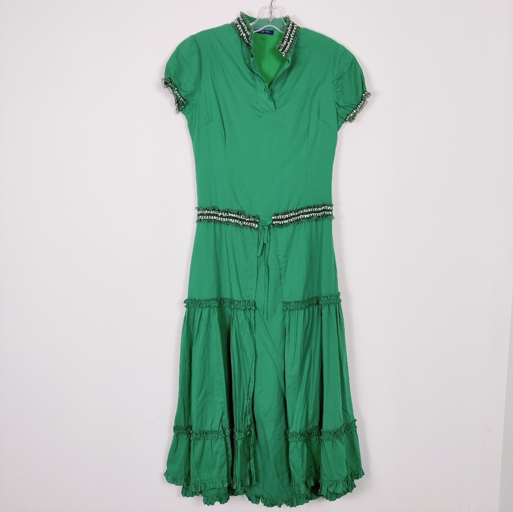 Dejavu Green Vintage-Inspired Midi Dress - Size XSmall Small Y2K Witch Retro
